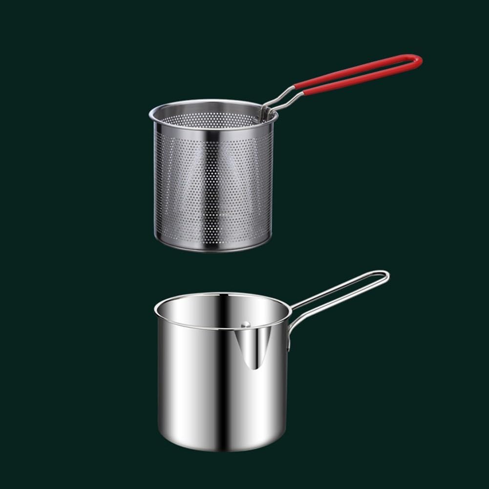 Stainless Steel Deep Frying Pot with Handles for Oil Frying, 12 x 12.7cm Milk Pot with Basket, Compatible with Gas Electric Stoves