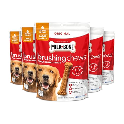 Milk-Bone Brushing Chews Original Chicken Flavor Daily Dental Dog Treats, Large, 8.1 Oz. Bag (Pack of 5)