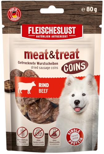Meat&Treat Coins Rind (10x100g), Hundeleckerli getreidefrei, Hunde-Snack fürs Hundetraining, Ergänzungsfutter, Trockensnack von Fleischeslust