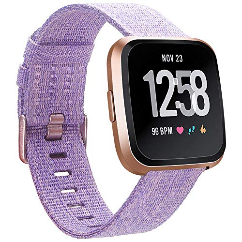 EZCO Compatible with Fitbit Versa Bands, Woven Fabric Breathable Watch Strap Quick Release Replacement Wristband Accessories Compatible Versa Smart Watch Women Man (SE Lavender)