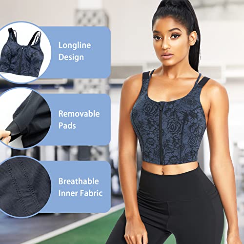Ihhcoxk Longline Sports Bra Criss Cross Top For Women Strappy Wireless Bra Zip Front Workout Crop Top Padded Tank Top #TOP3