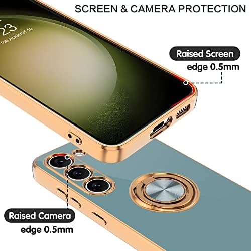 BENTOBEN for Samsung Galaxy S23 Case, 360 Ring Holder Kickstand Support Car Mount Elegant Plating Edge Slim Shockproof Soft TPU Protective Phone Cover for Samsung Galaxy S23 6.1 2023, Gary Green