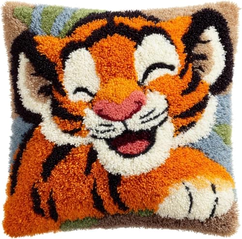 Kit crochet à loquet canevas imprimé tigre 43cm : apprenez le point noué facilement sans stress