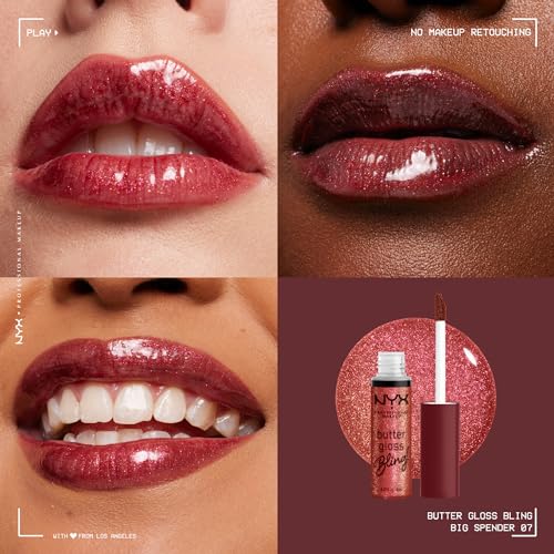 NYX PROFESSIONAL MAKEUP, Butter Gloss Bling Lip Gloss, Non- Sticky Lip Gloss, High Shine, Universally Flattering, 8 mL - Big $pender (Shimmery Pink Red) - Image 3