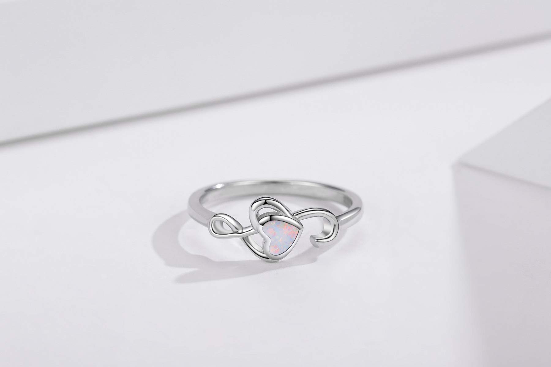 CHENGHONG Anillo de plata de ley 925 con ópalo, nota musical para mujer, anillo de clave de sol para mamá, anillo de corazón, joyería musical para los amantes de la danza tamaño7-9