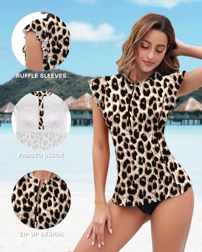 Soneven Women's Swim Shirt UPF 50+ Ruffle Sleeve Rash Guard UV Sun Protection Swimsuit Top Bathing Suit No Bottom2