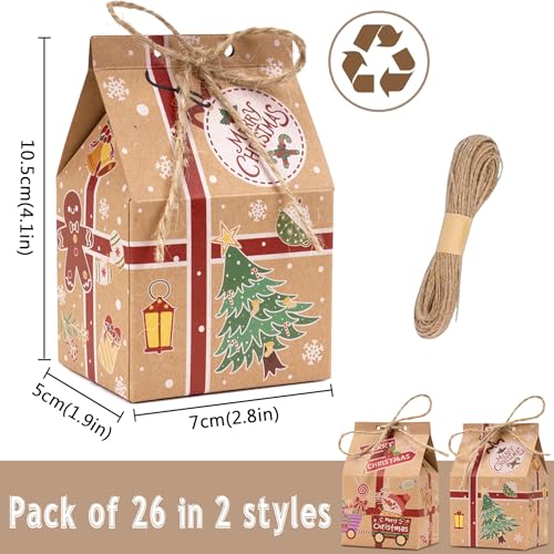 Larcenciel Kraft Christmas Cookie Boxes, 26 Pack House Shaped Christmas Gift Boxes Treat Boxes for Gift Wrapping Supplies, Cute Santa Small Christmas Box for Candy, Cookie, Gingerbread, 6.5×5.7×1.6 in – Image 6
