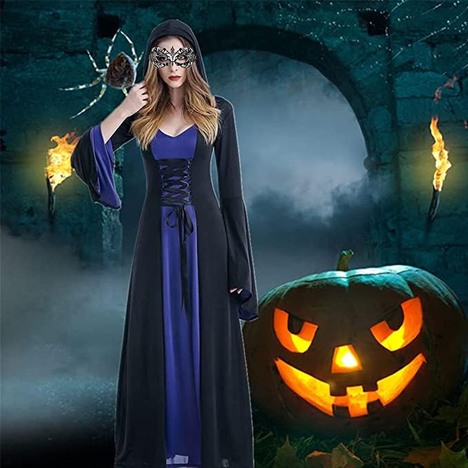 LPFNSF Vintage Hexenkleid, Weihnachten Vampir Kostüm Frauen Plus Größe, Renaissance Kostüm Frauen Mittelalter Kleid (schwarz,5XL)