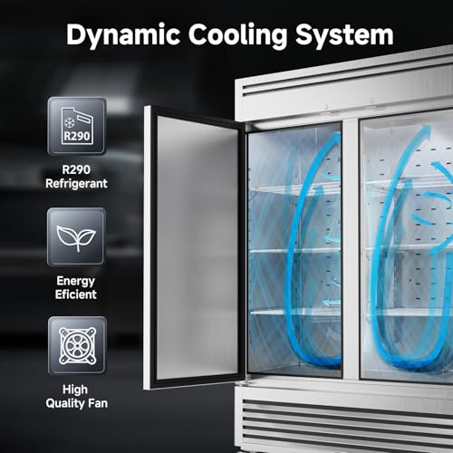 Image of Coolake 82 inch Commercial Reach-in Freezer 3 Solid Doors, 72 Cu.ft Stainless Steel Fan Cooling Upright Freezer 12 Adjustable Shelves, Commercial Freezer for Restaurant Kitchen Grocery Store Prep Area