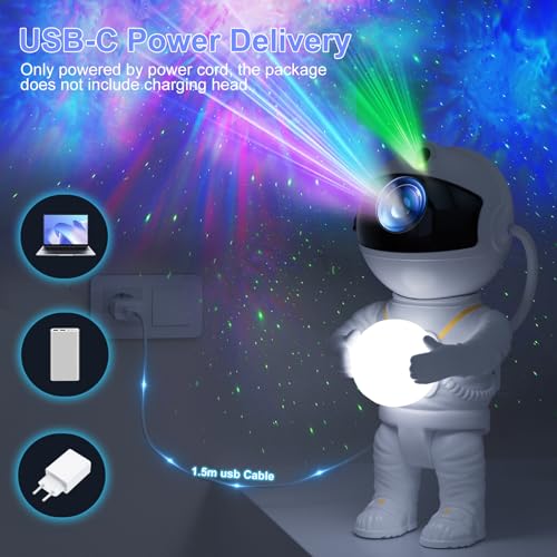 Astronaut Sternenhimmel Projektor, LED Sternenprojektor sitzen/stehen, 8 Nebelmodi, 5 Helligkeit & Geschwindigkeit, 2 Sternenmodi & Timing… – Ansicht 6