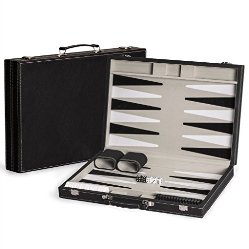 Yellow Mountain Imports Leatherette Backgammon Set - Antalya - with Acrylic Checkers