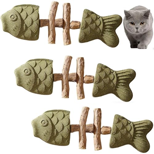 Purrident - Fix Cat Dental Health Natural Dental Chew for Cats Fishbone Shape Cat Teething Toy with Catnip Durable Feline Tooth Care Tool for Indoor & Adult Cats (3PCS-D)