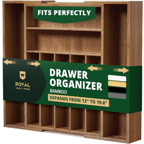 ROYAL CRAFT WOOD Luxury Bamboo Kitchen Drawer Organizer - Silverware Organizer - Utensil Holder and Cutlery Tray with Grooved Drawer Dividers for Flatware and Kitchen Utensils (9 Slot, Brown Bamboo) - image 1