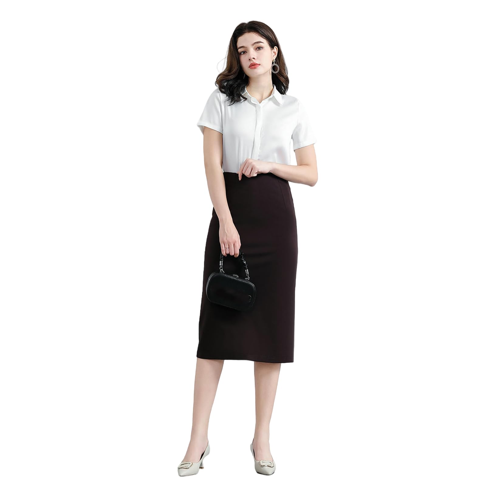 Gonna Donna Gonna da Pendolare di Media Lunghezza A Vita Alta Gonna Professionale Gonna di Media Lunghezza Elasticizzata alla Moda per Le Donne-h-m