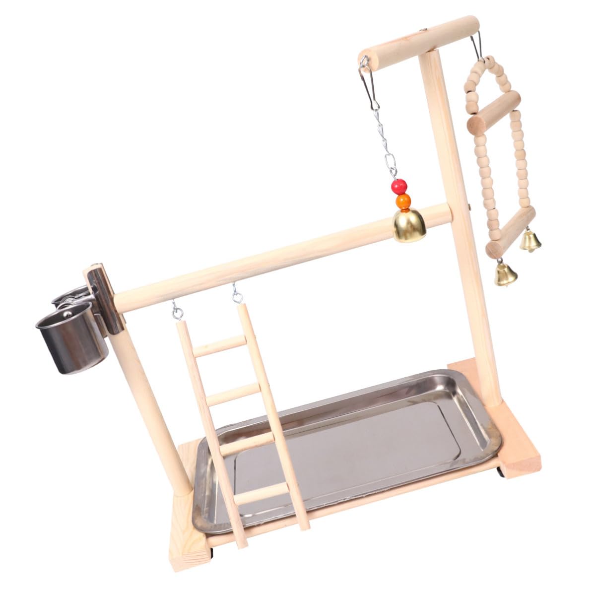 ibasenice Giochi per Uccelli Parrot Playground in Legno e Acciaio Inox, Supporto per Pappagalli, Altalena e Scala, per Gabbia e Giardino Colore Casuale