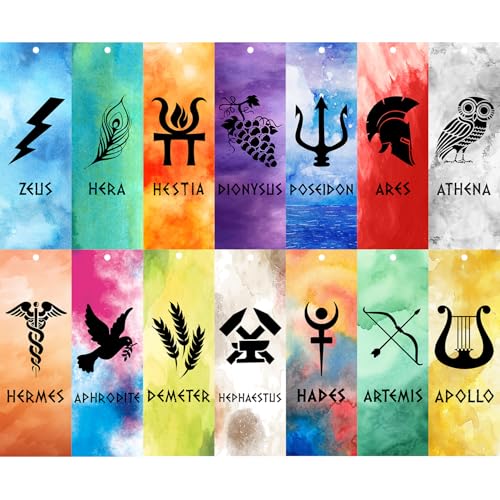 Greek Mythology Bookmarks, 14pcs Olympians Gods Bookmarks, Htabiol Greek Mythology Gifts for Kids, Olympians God Favors for Classroom, Fit for Percy Jackson Birthday Party, Camp Half Blood Party