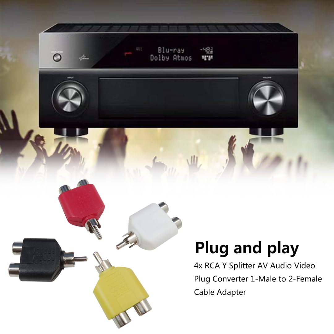 INGQI 4X RCA Y Splitter AV Audio Video Plug Converter 1-Male to 2-Female Cable Adapter for Audio and Video Connecting