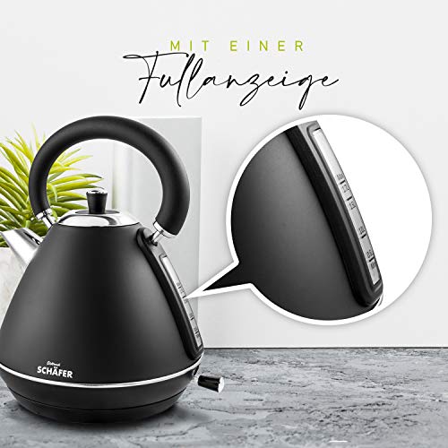Wasserkocher Edelstahl - Schwarz- Füllmenge 1,7 Liter - max. 2200 Watt. - Kalkfilter- klein und kompakt im Retro Look – Bild 3