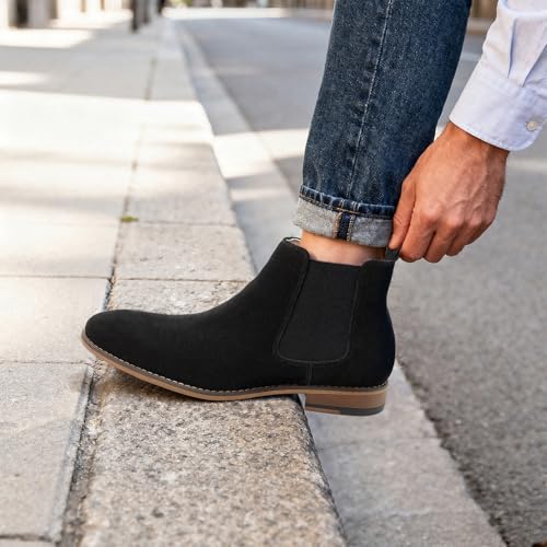 Image of Cestfini Chelsea Boots Men Classic Elastic Dress Boots Casual Men's Chelsea Ankle Boots