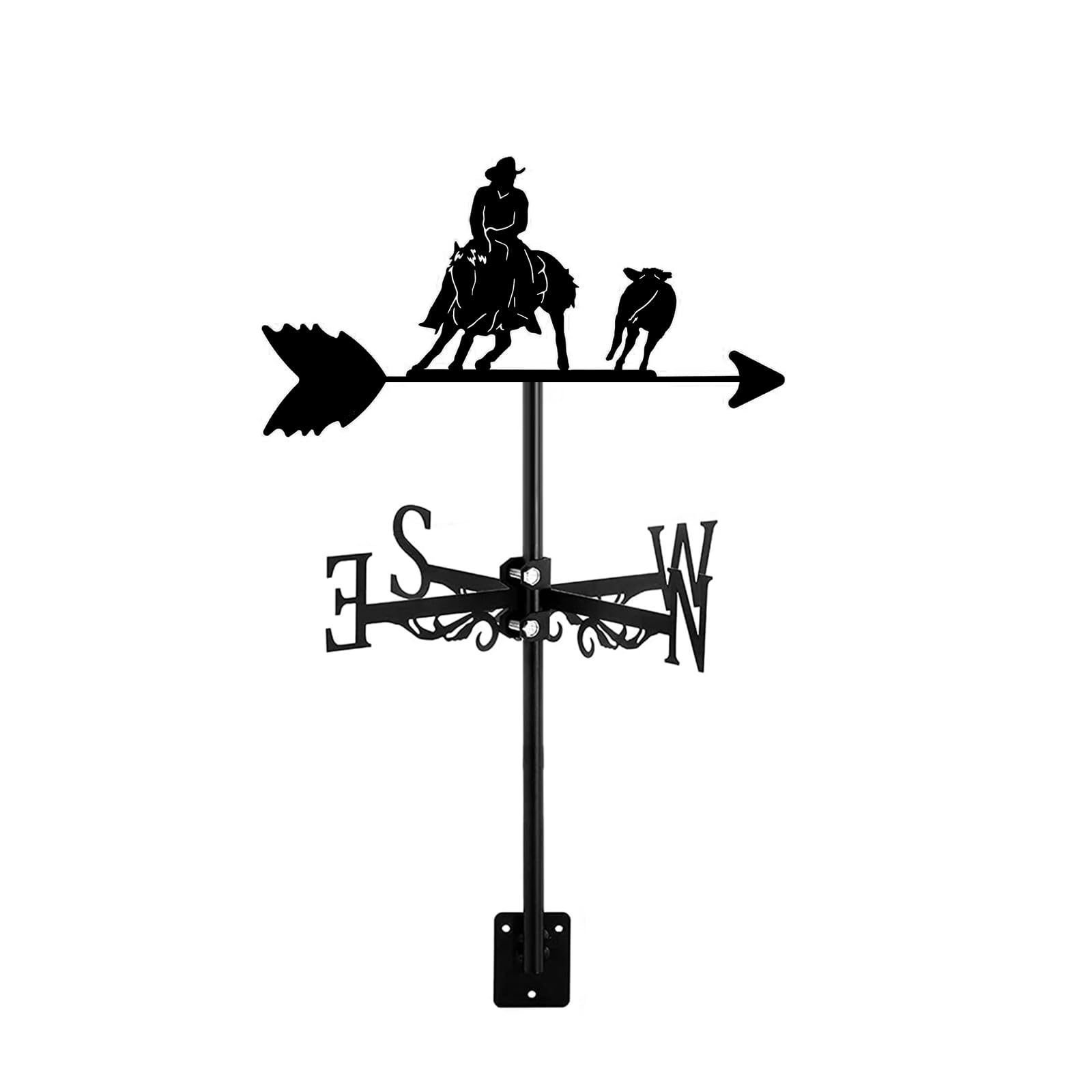 Veleta de metal negro 3D con indicador de viento de caballo para tejado de patio