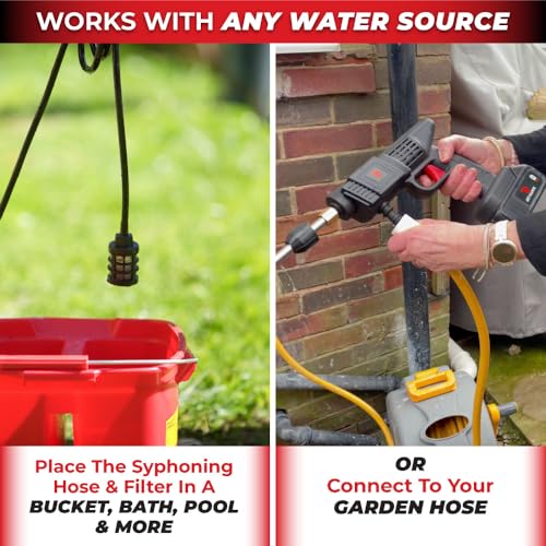 Jet Hawk – Portable Cordless High-Pressure Washer As Seen on High Street TV - Use Any Water Source – 6 in 1 - Inc Spray Nozzles, 5m Hose, Hose Connector, Free Soap Dispenser Bottle & Hard Carry Case - 4