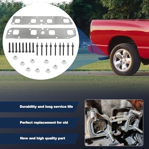 Image of Exhaust Manifold Gasket Repair Set Fits 2003-2008 Ram 1500 2500 3500 5.7L | Chry.sler Dod.ge R.am 5.7L V8 Engines, With Bolts Studs and Nuts, Front Left and Right side