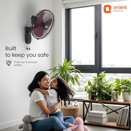 Image of Orient Electric Wall 97 | High Speed Wall Fan for Home | 100% Copper Motor | 90 Degree Oscillation with Tilt Mechanism | 3 Speed Pull Cord | Thermal Overload Protection | Military Grade Guard | Red