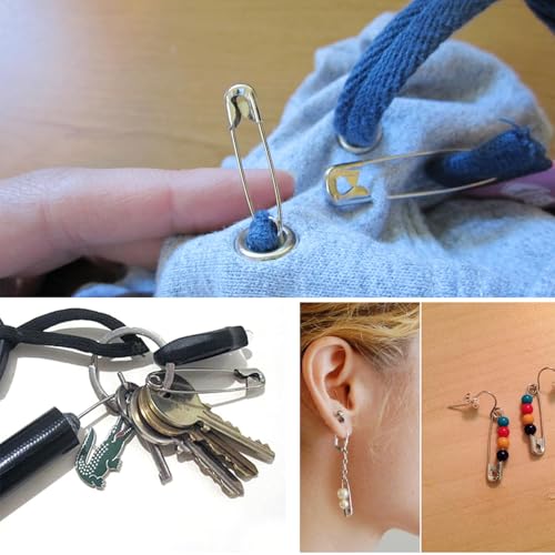 Image of VAMA 300 Pcs 5 Assorted Sizes of Durable, Silver Small and Large Safety Pins Bulk, Rust-Resistant Nickel Plated Steel, Sharp Edge Pins for Clothes, Sewing, Arts & Craft