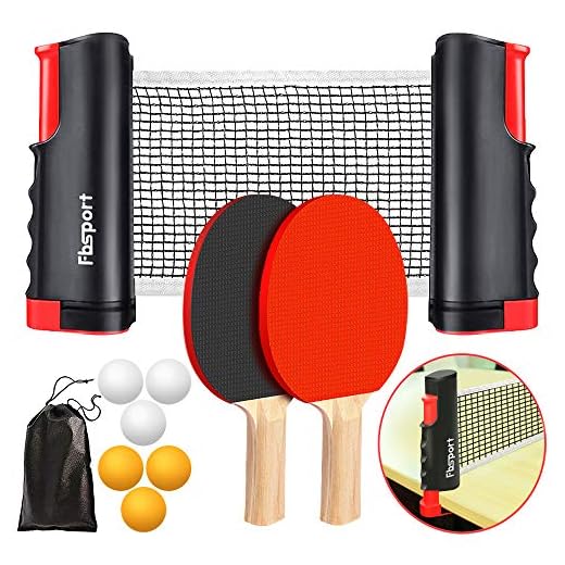 FBSPORT Ping Pong Paddle Set, Portable Table Tennis Set with Retractable Net, 2 Rackets, 6 Balls and Carry Bag for Children Adult Indoor/Outdoor Games