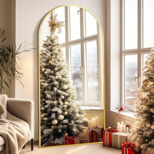 Image of Prywot Arched Full Length Mirror, 76 inchx34 inch Free Standing Floor Mirror, Gold