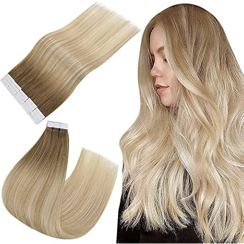 Easyouth Tape in Hair Extensions Brown to Blonde Balayage Human Hair Tape in Extensions Real Remy Tape in Ombre Hair Extensions 12 Inch 30g 20Pcs Cover