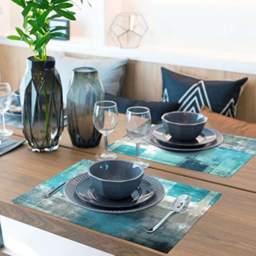 Fjogymlea Modern Art Placemats Set Of 4 Turquoise Abstract Painting Place Mats Washable Linen Teal Placemat For Kitchen Dining Table Party Home Decor 18X12 Inches thumb #3