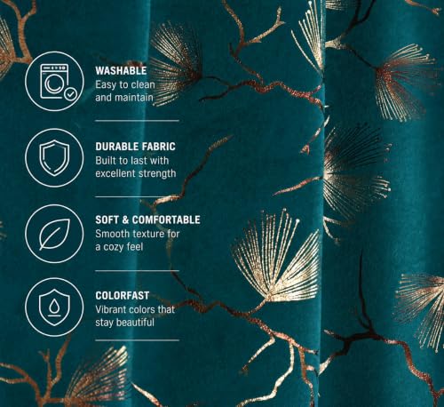 Image of Devsang Golden Foil 5 Feet Window Velvet Curtains Pack of 1, Turquoise