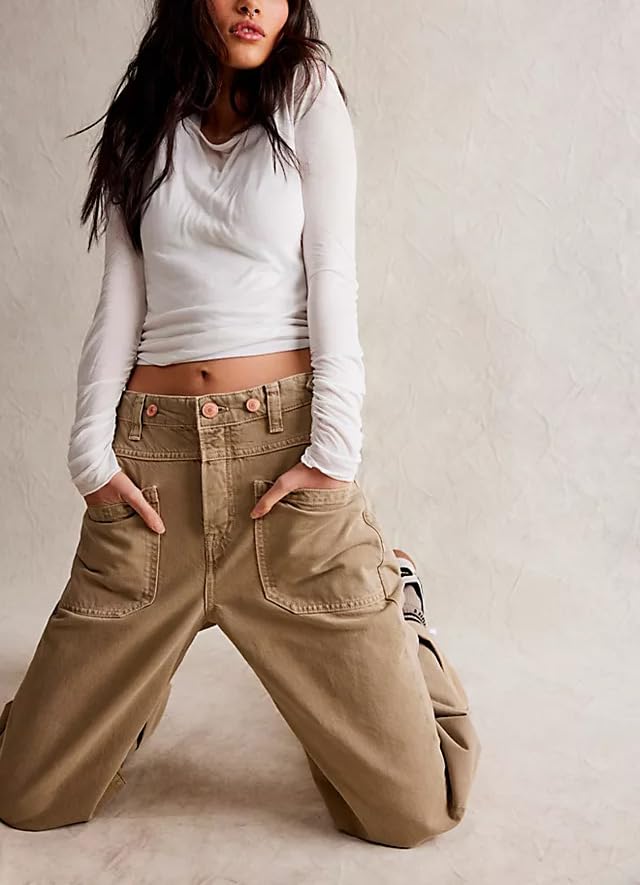 Vintage Baggy Barrel Jeans Mid Rise Wide Leg Boyfriend Horseshoe Jeans for Women Loose Fit Y2k Cuffed Cropped Pants2