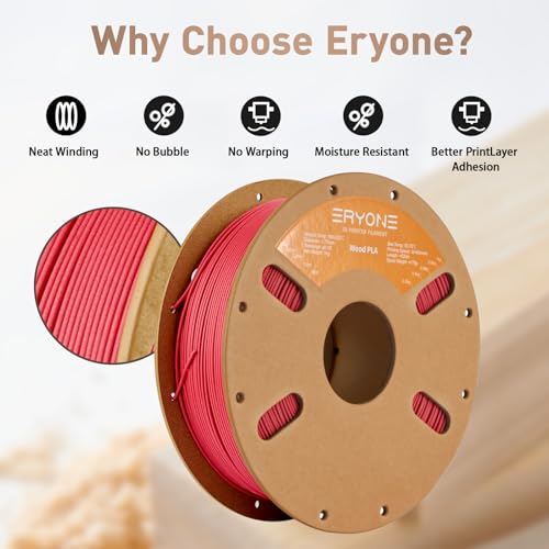 Image of ERYONE Wood PLA Filament 3D Printer PLA Filament 1.75mm + /- 0.03mm, PLA Filament 1KG Cardboard Spool(2.2LBS), Red Wood
