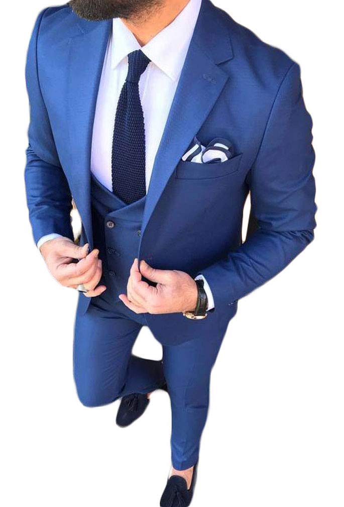 3 PC Slim Fit Hombres Azul Padrinos Traje Muesca Solapa Chaqueta Pantalones Chaleco Traje De Boda Traje De Negocios Trajes Casual