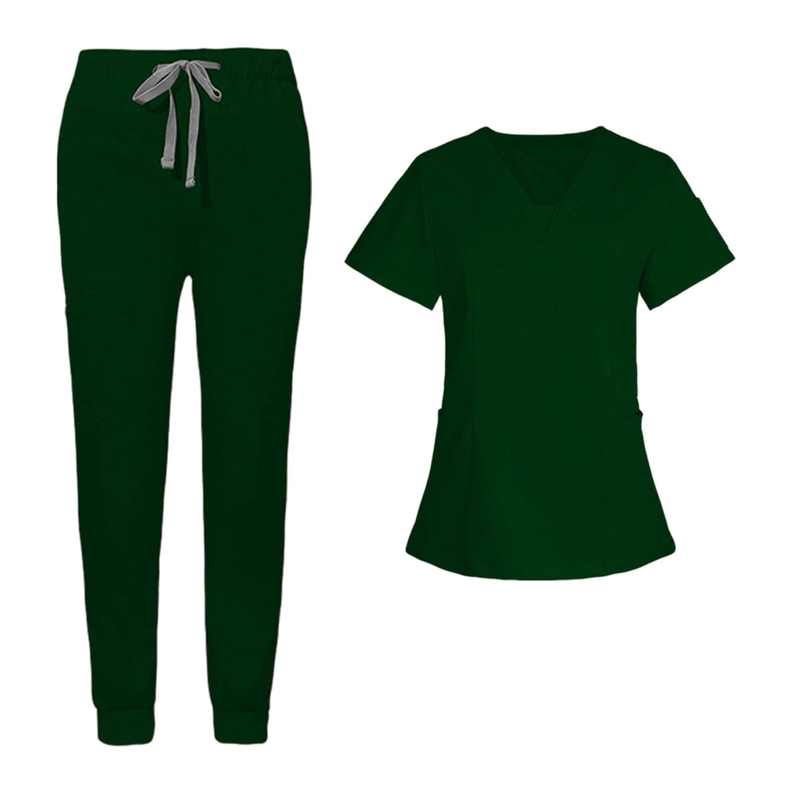 Berufsbekleidung für Pflegekräfte, Pflegeuniform, Schlupf Kasack, Strapazierfähige, Maschinenwaschbare, Knitterarme Jogginghose Ausschnitt, l, Dunkelgrün
