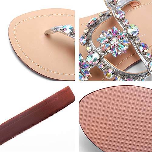 azmodo Women Bedazzled Bling Rhinestones Chains Thong Boho Beach Flat Bridal Crystal Gems Gladiator Summer Jewel Sandals… - Image 4