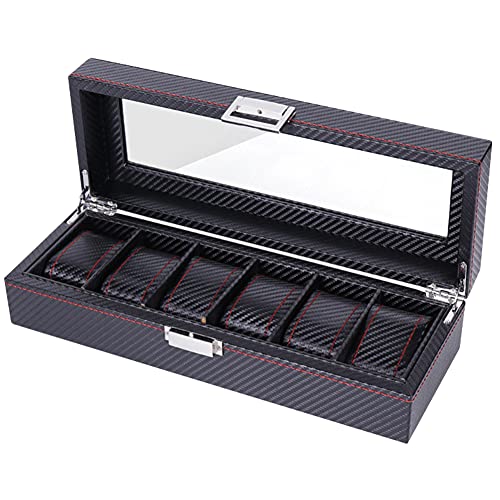 Preisvergleich Produktbild Uhrenbox Uhren Box Schmuck Schmuckkasten: Aufbewahrungsbox Uhrenkasten für Watch Herren Damen - Travel Leder Schwarz Aufbewahrung Organizer Uhrenschatulle Holder - 6 Grids Uhrenständer Uhrbox Ständer