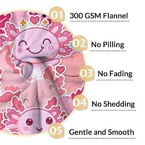 Girl Blanket - 30x40 Inches Cute Axolotl Throw - Pink Soft Fuzzy Blankets for Couch & Office