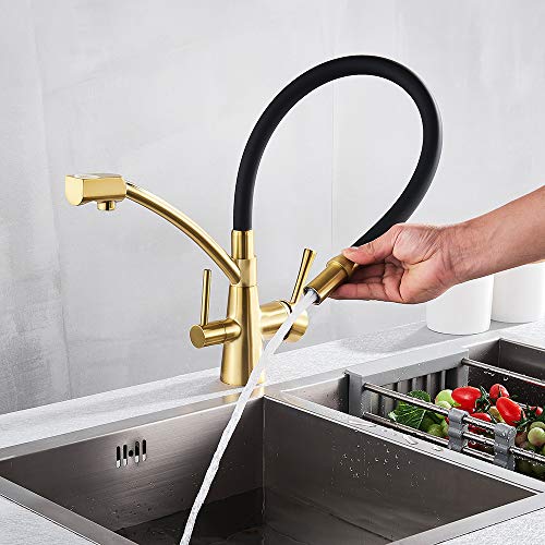 Grúa de agua pura premium en oro cepillado con sistema de filtrado para cocina 6