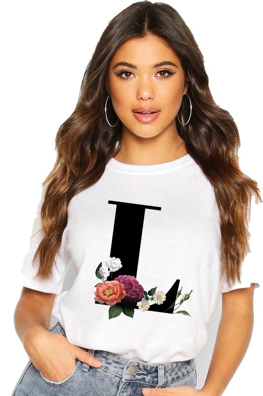 vlam Regular Fit Graphic Flower Print A B C D E F G H I J K L M N O P Q R S T U V W X Y Z A to Z AlphabetTshirt for Men and Women-picture-20