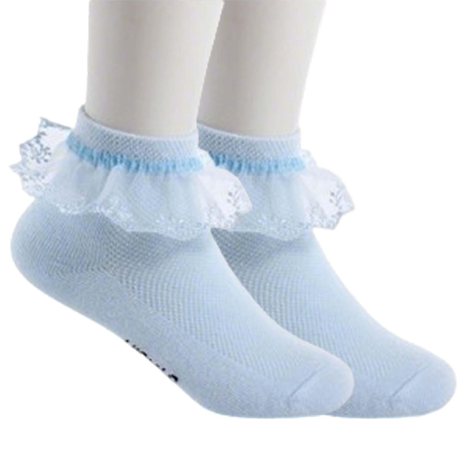 ChAusa 4 Paar Rüschen Socken Mädchen Spitzen Söckchen Ballett Rundhals Elastische Baumwollsocken, Weiße Prinzessin Sockens, Mädchen Rüschen Spitze für Kinder von 3-8 Jahren