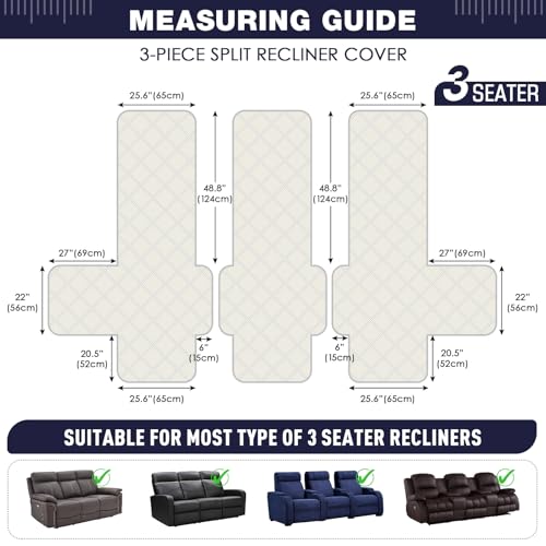 Image of TAOCOCO 100% Waterproof Recliner Sofa Covers 3 Seater, Split Couch Covers for Reclining Couches for Kids Pets, Non Slip Reclining Couch Covers Furniture Protector with Straps(3 Seater, Navy Blue)