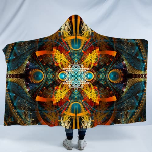 Party Festival Sacred Geometry Hooded Blanket | Comfy Warm Meditation Throw Cape | Yoga | Hooded Psychedelic Sherpa Blanket | Festival Outfit | Ceremony Poncho | Star Matrix