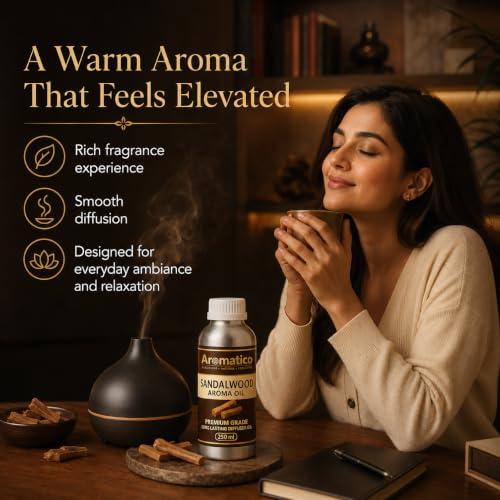 Image of AROMATICO Sandalwood Diffuser Oil with Strong, Long-Lasting Aroma for Homes, Offices & Showrooms. Aromatherapy, Diffusers, Air Purifiers, Vaporizers - 250 ml