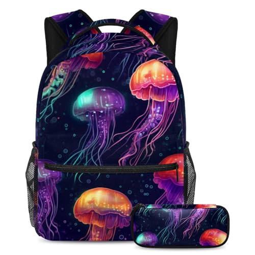 Sac à dos méduse colorée de grande capacité, idéal pour les cours et les voyages des jeunes