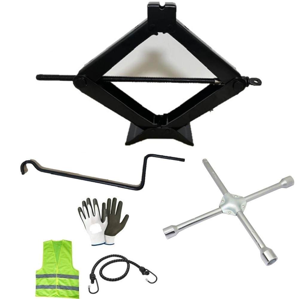 Kit de emergencia para coche compatible con SSANGYONG XLV con llave giratoria homologada + llave en cruz para pernos de 17,19,21,23 mm