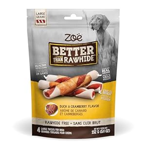Zoe Better Than Rawhide Dog Treats – Duck & Cranberry Flavour – 152g (5.4 oz) – 4 Large Twists