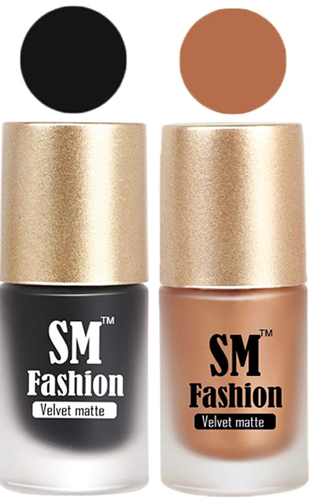 SM FASHION Nail Polishes, Black-Metallic Gold Velvet Matte Nail Paint Combo Set of 2 Pcs 7ml each-image-22